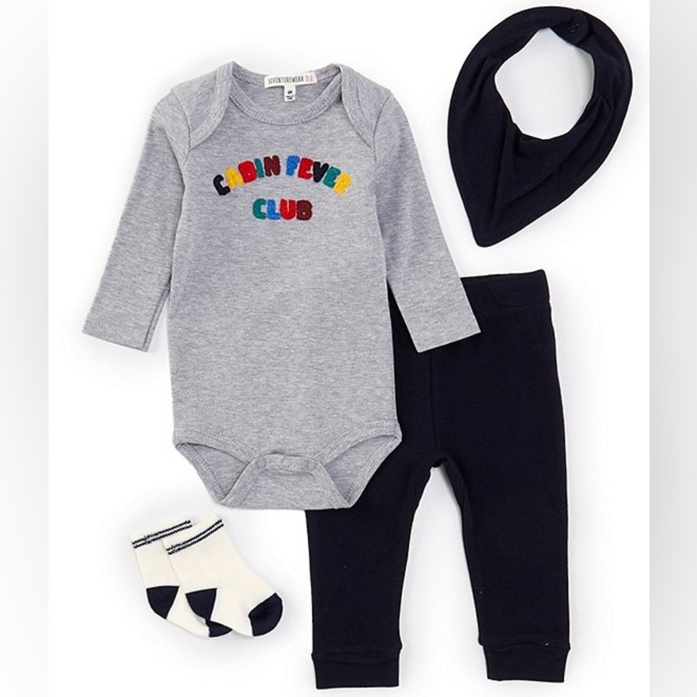 NWT Adventurewear 360 Long Sleeve Cabin Fever Club Applique Bodysuit & Pants Set
